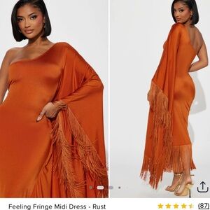 Fashion Nova One-Shoulder Fringe Dress - Orange